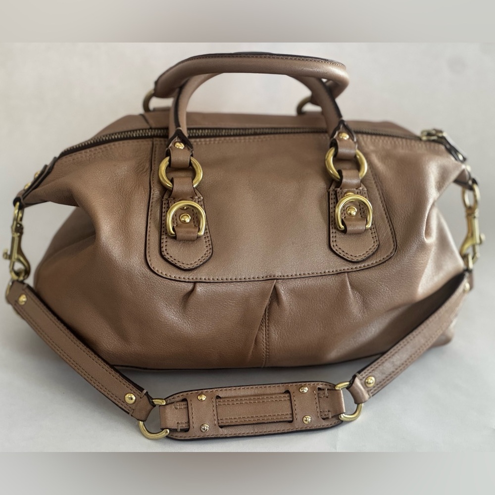 Coach Ashley Metallic Gold Leather Satchel with Crossbody Strap and Hangtag - Picture 4 of 11